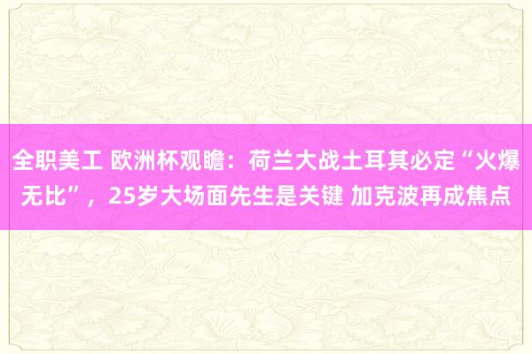 全职美工 欧洲杯观瞻：荷兰大战土耳其必定“火爆无比”，25岁大场面先生是关键 加克波再成焦点